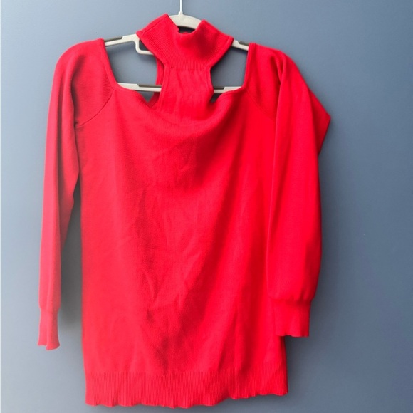Cyrus Red Off-the-Shoulder Sweater - Picture 2 of 3